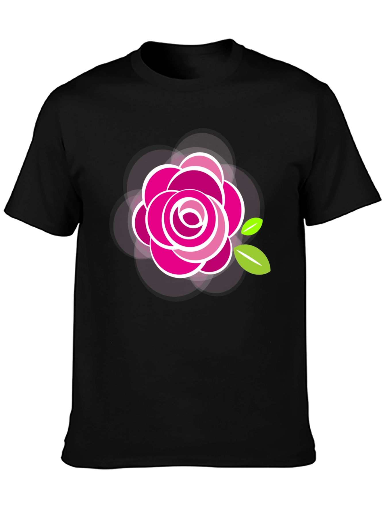 Black T-Shirt with Stylish Rose Design