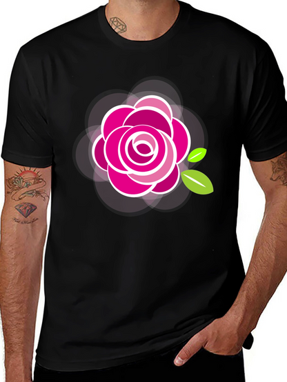 Black T-Shirt with Stylish Rose Design