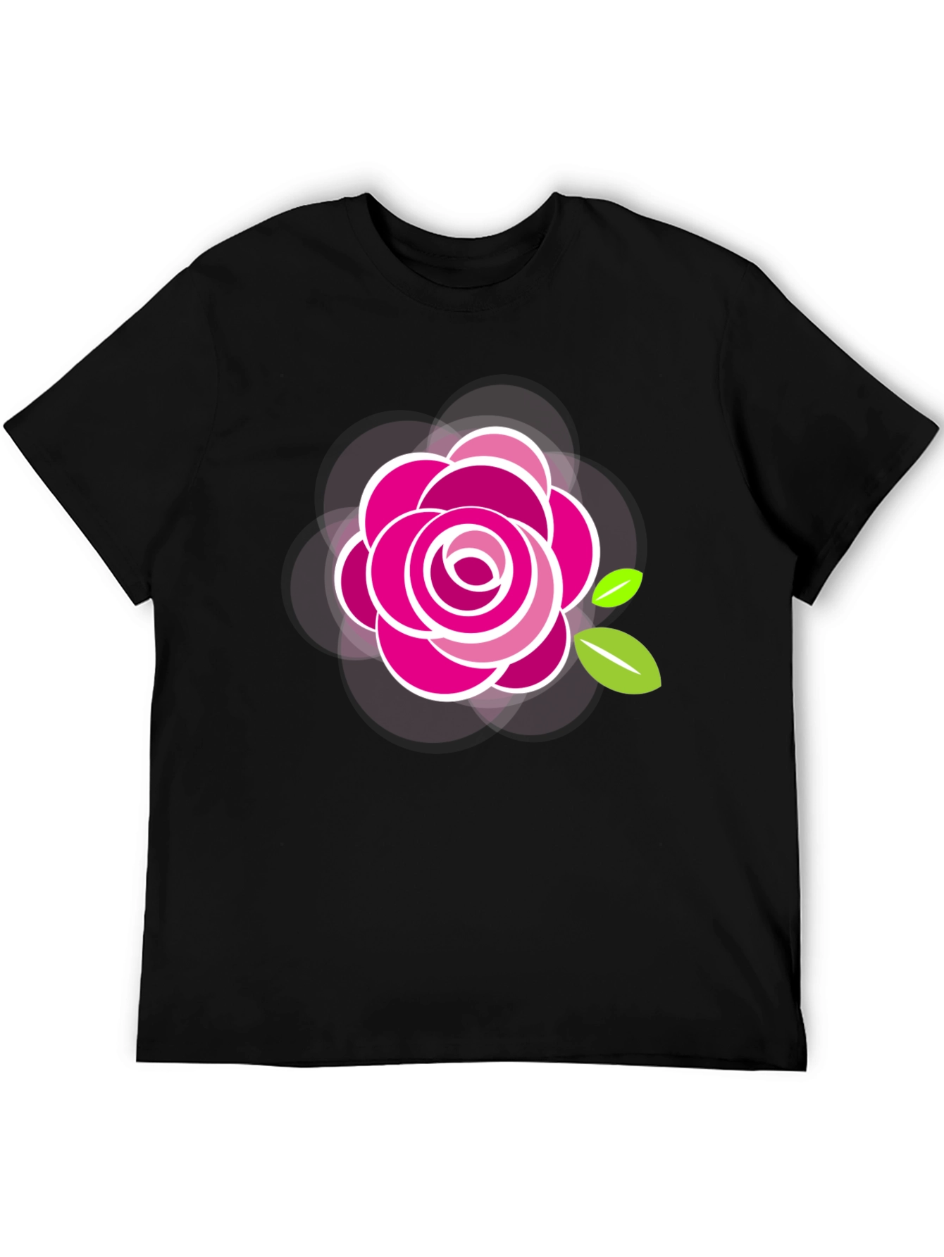 Black T-Shirt with Stylish Rose Design