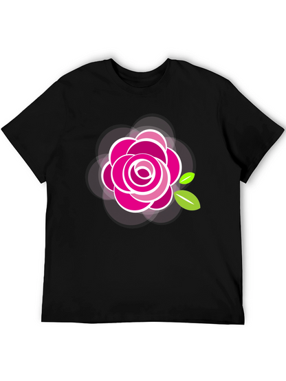 Black T-Shirt with Stylish Rose Design