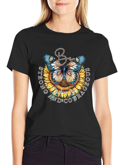 Be Strong and Courageous Butterfly Sunflower T-Shirt
