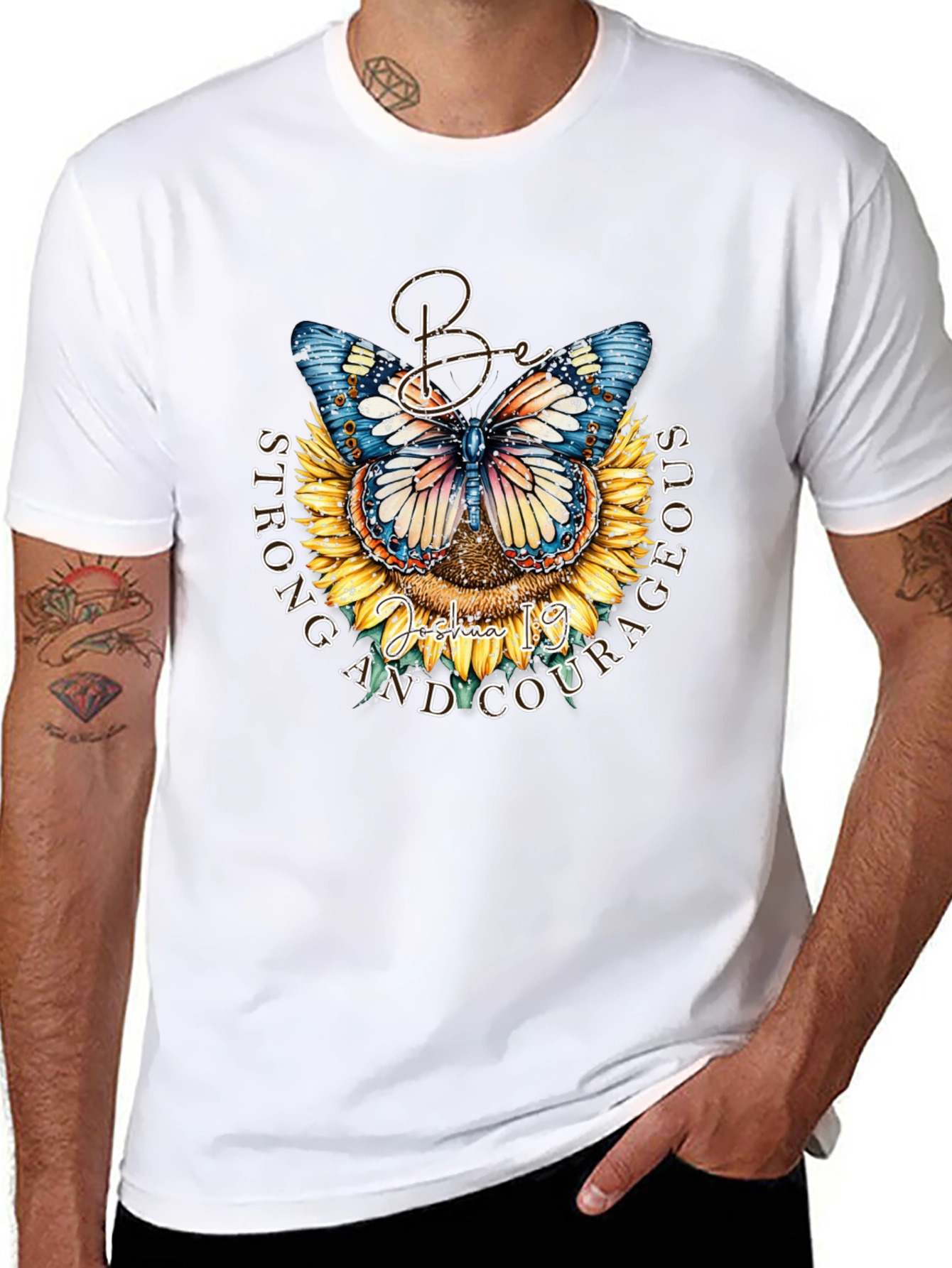 Be Strong and Courageous Butterfly Sunflower T-Shirt