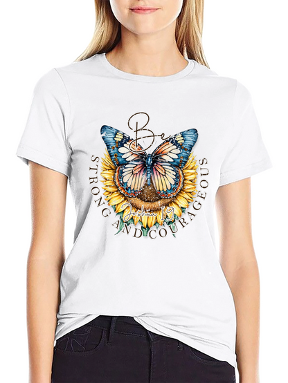 Be Strong and Courageous Butterfly Sunflower T-Shirt