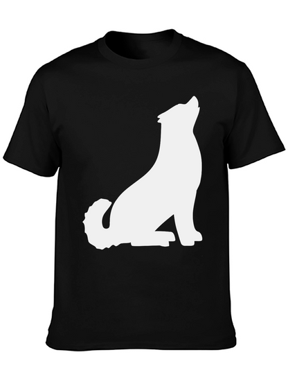Black T-Shirt with White Wolf Graphic