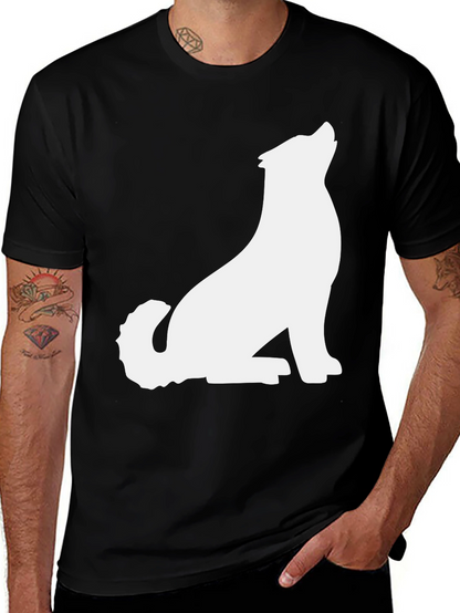 Black T-Shirt with White Wolf Graphic