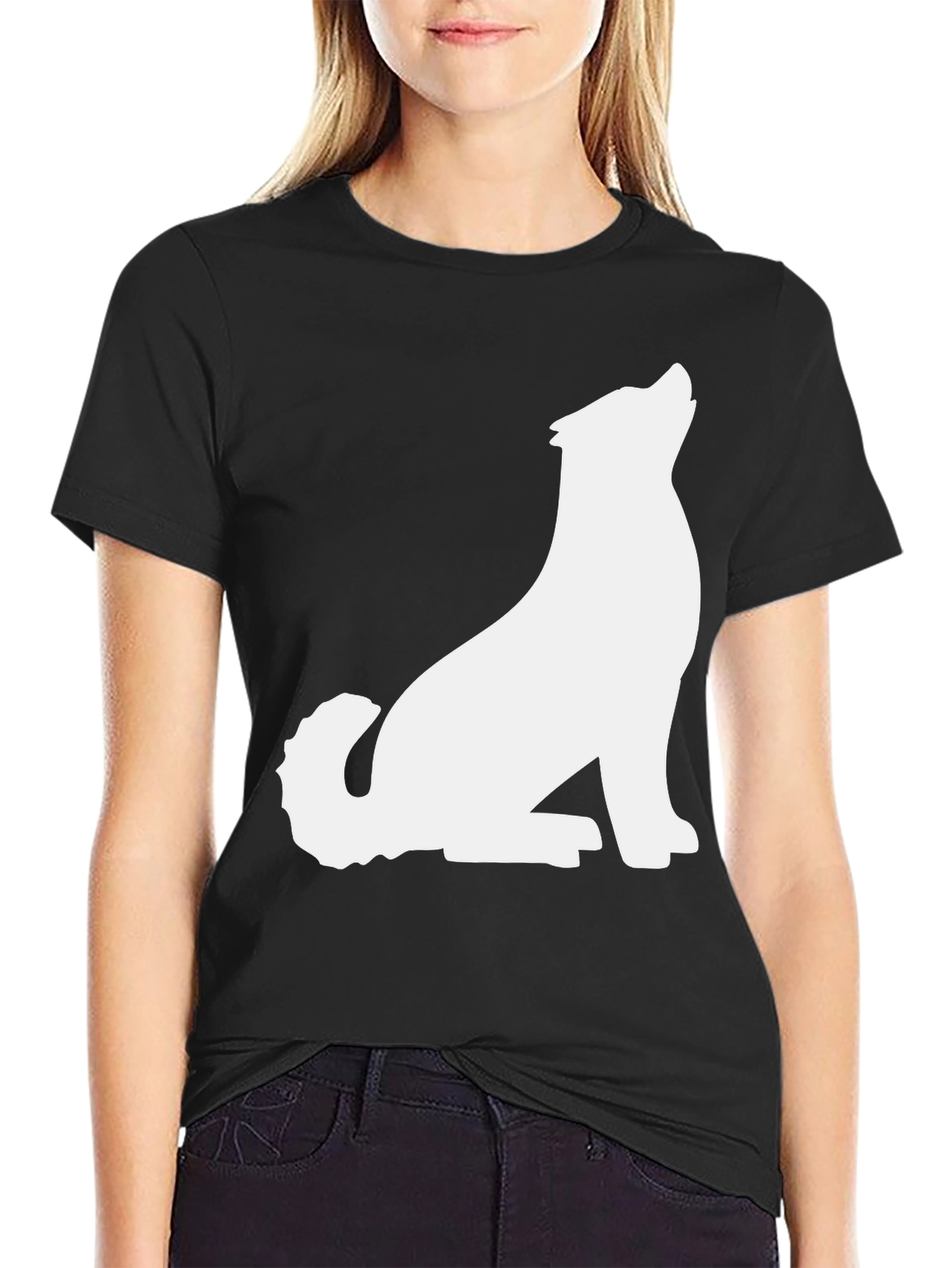 Black T-Shirt with White Wolf Graphic
