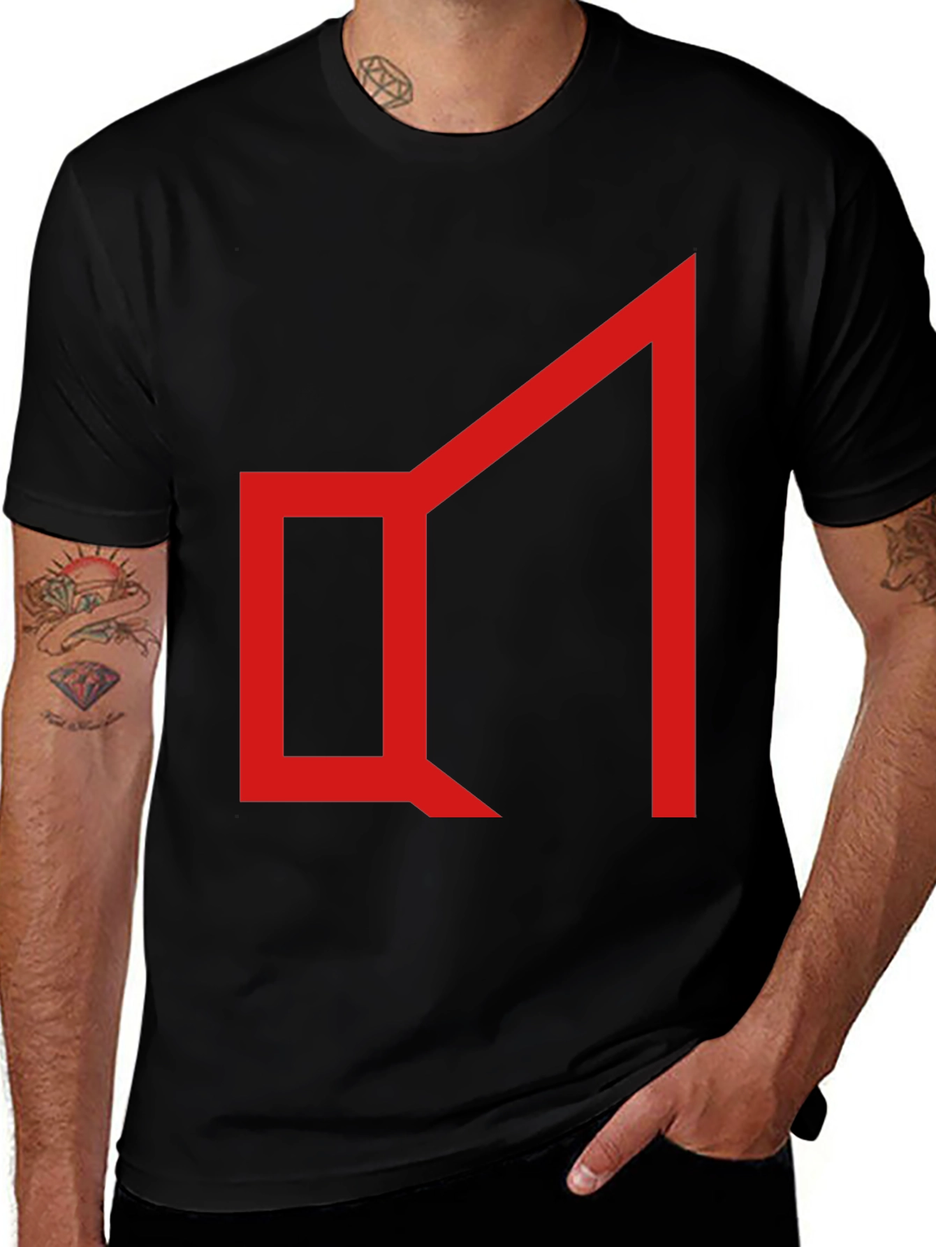 Abstract Geometric Graphic Tee - Red on Black