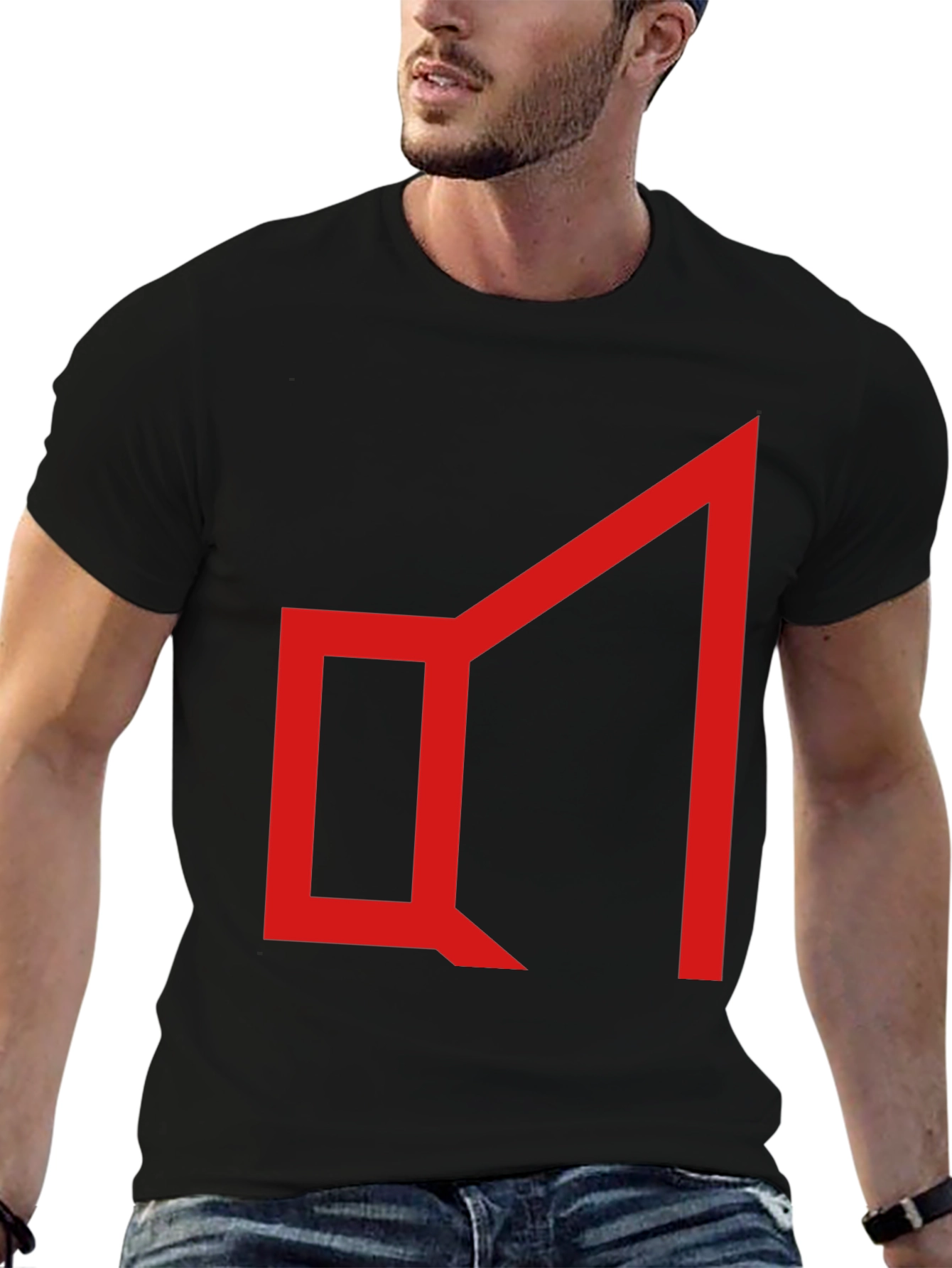 Abstract Geometric Graphic Tee - Red on Black