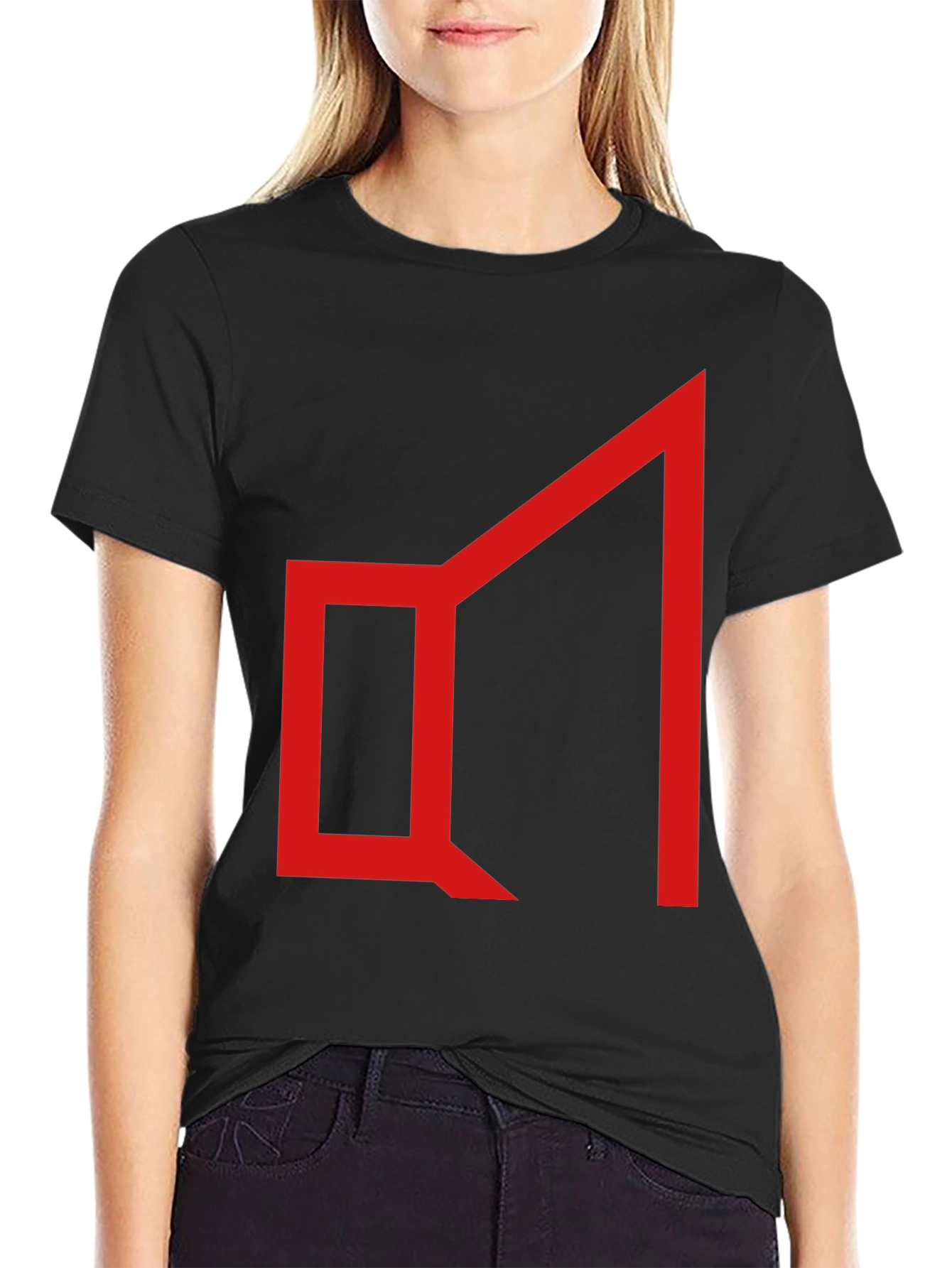 Abstract Geometric Graphic Tee - Red on Black