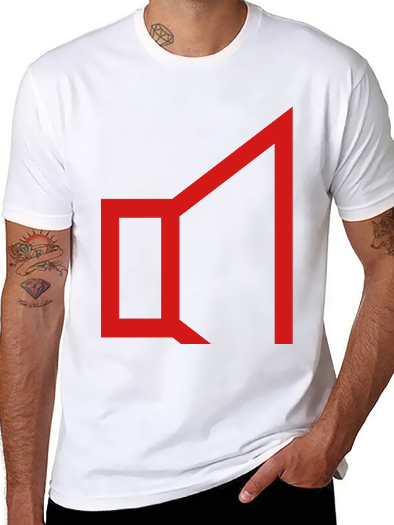 Abstract Geometric Graphic Tee - Red on Black