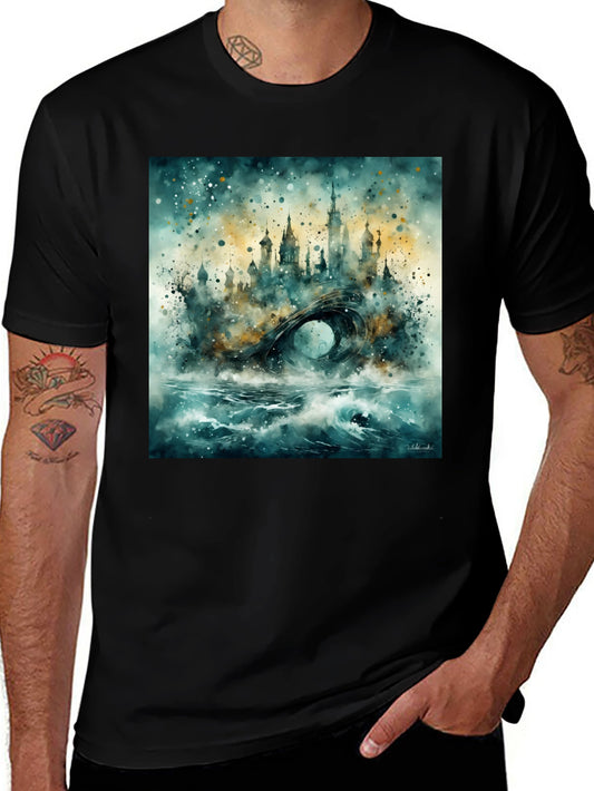 Watercolor Cityscape Graphic Tee - Black