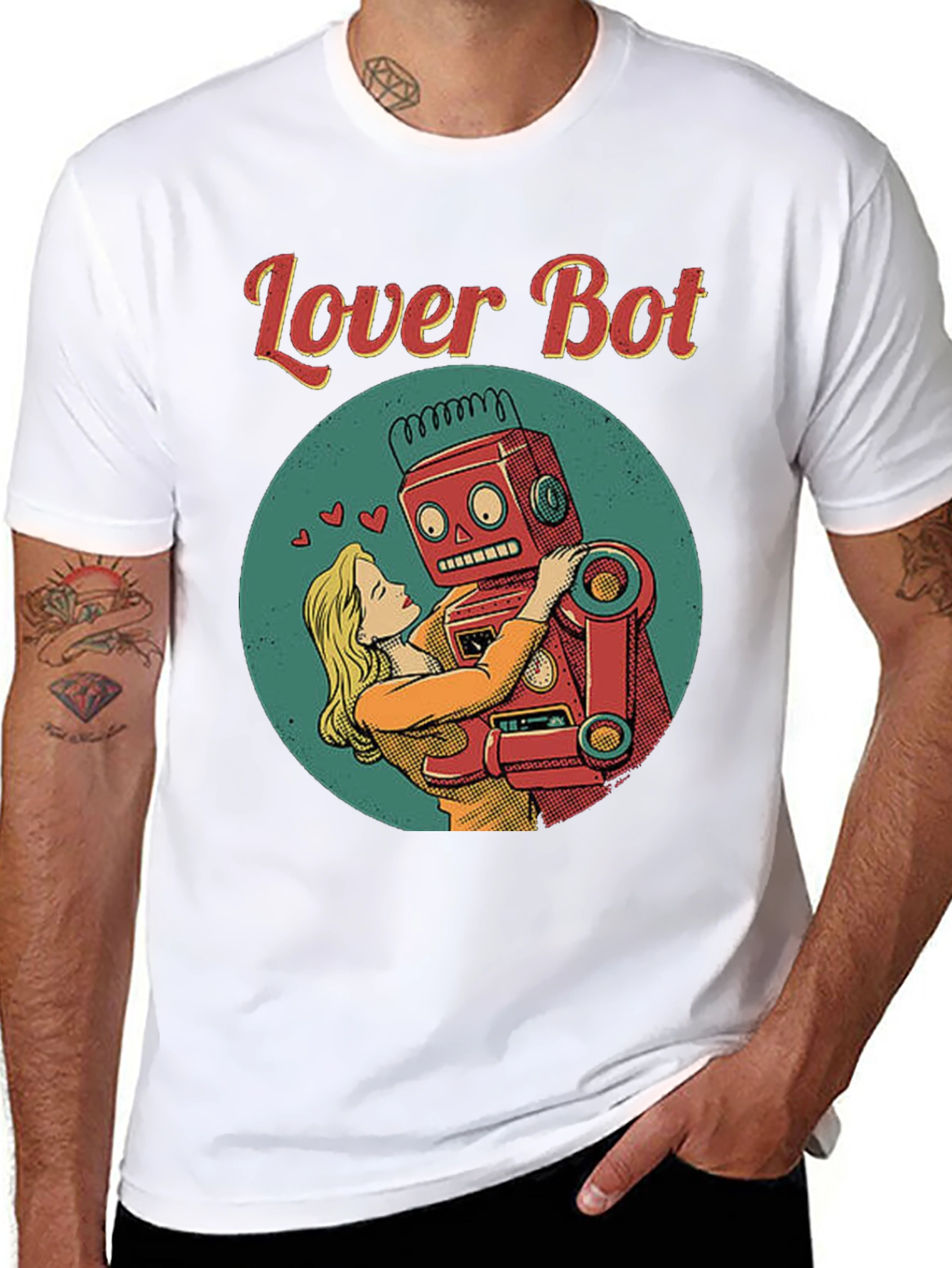 Lover Bot Graphic T-Shirt Retro Robot Love Tee