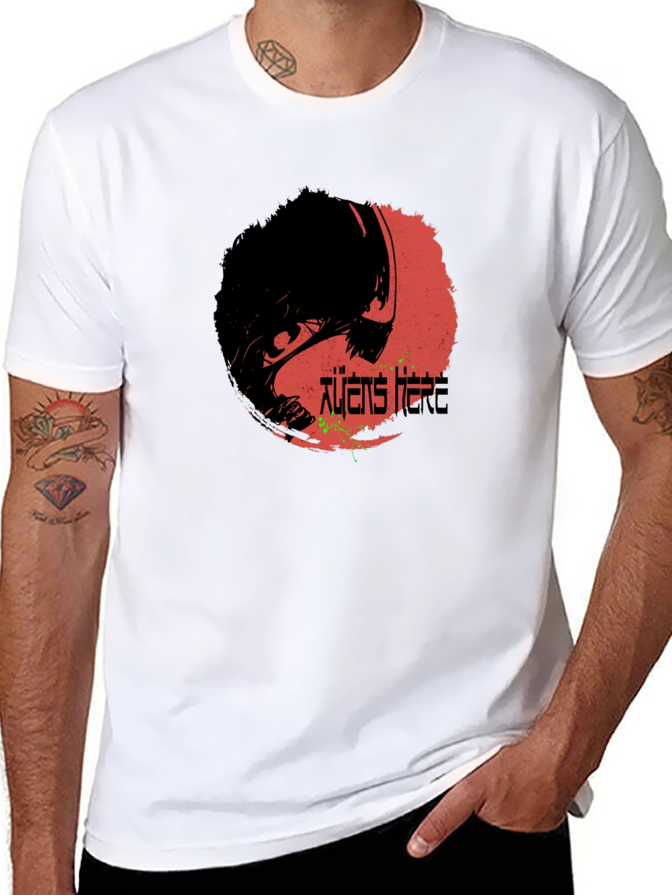 Aliens Here Graphic T-Shirt - Black Cotton Tee