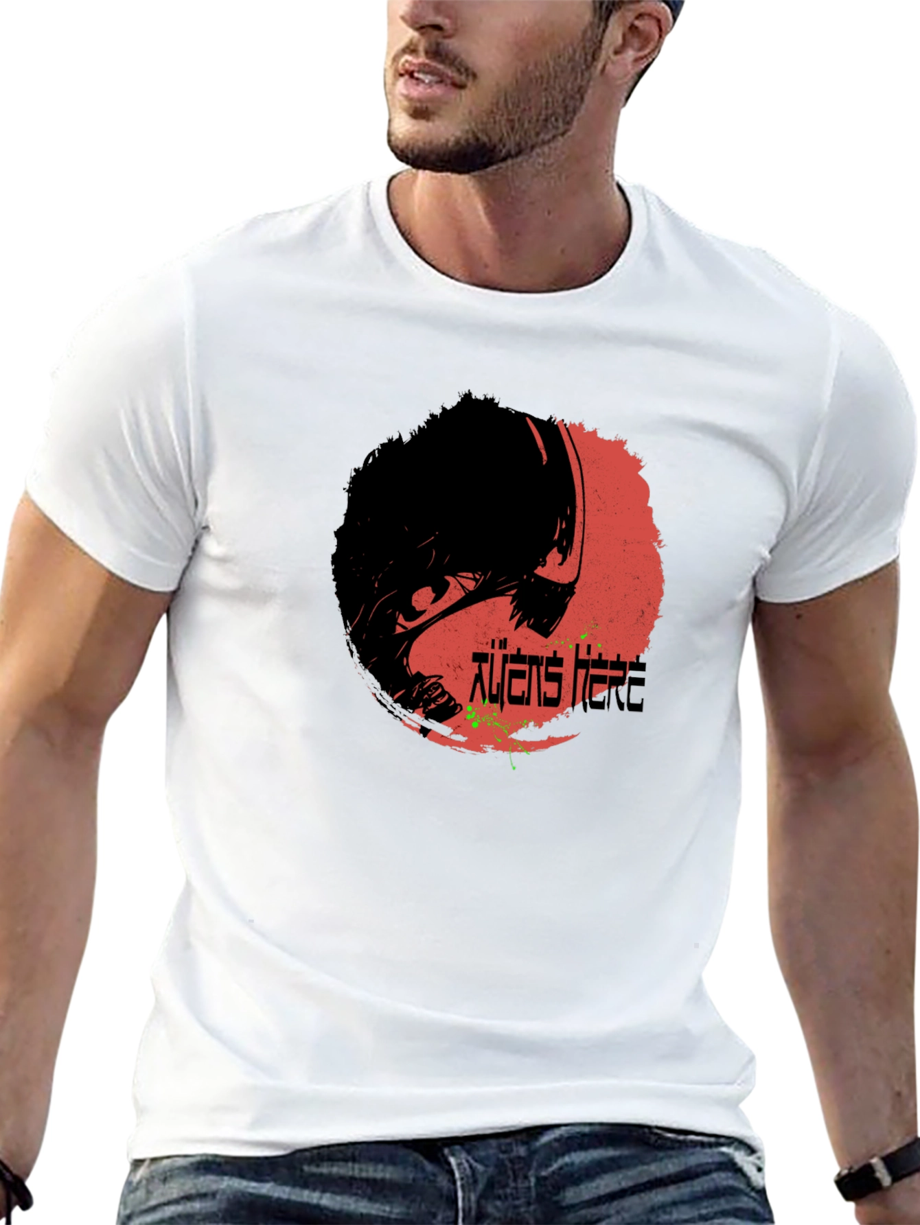 Aliens Here Graphic T-Shirt - Black Cotton Tee