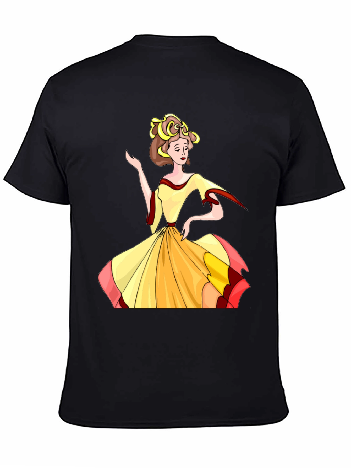 Cartoon Lady Print Black T-Shirt