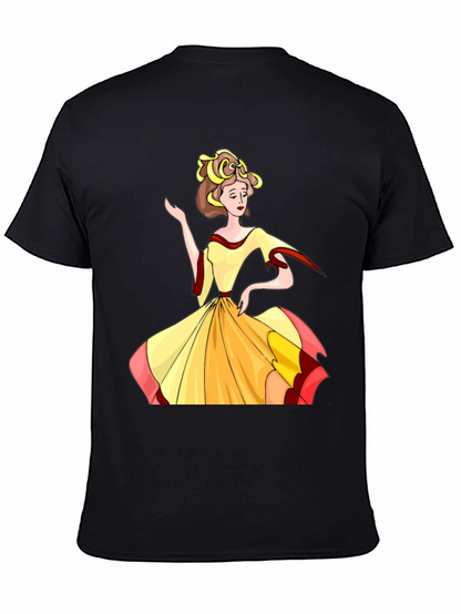 Cartoon Lady Print Black T-Shirt