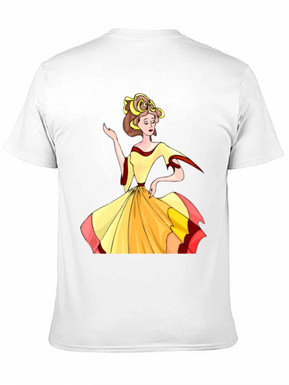 Cartoon Lady Print Black T-Shirt