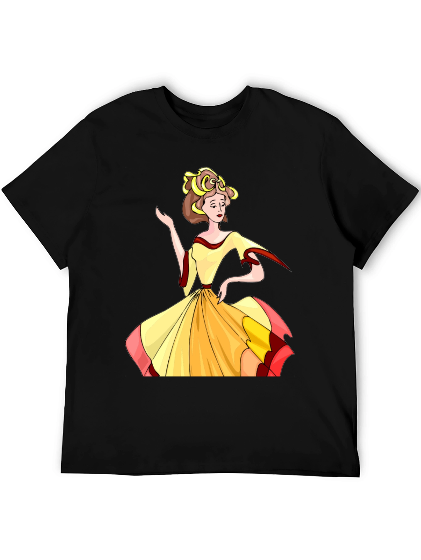 Cartoon Lady Print Black T-Shirt