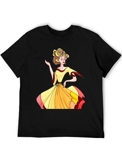 Cartoon Lady Print Black T-Shirt