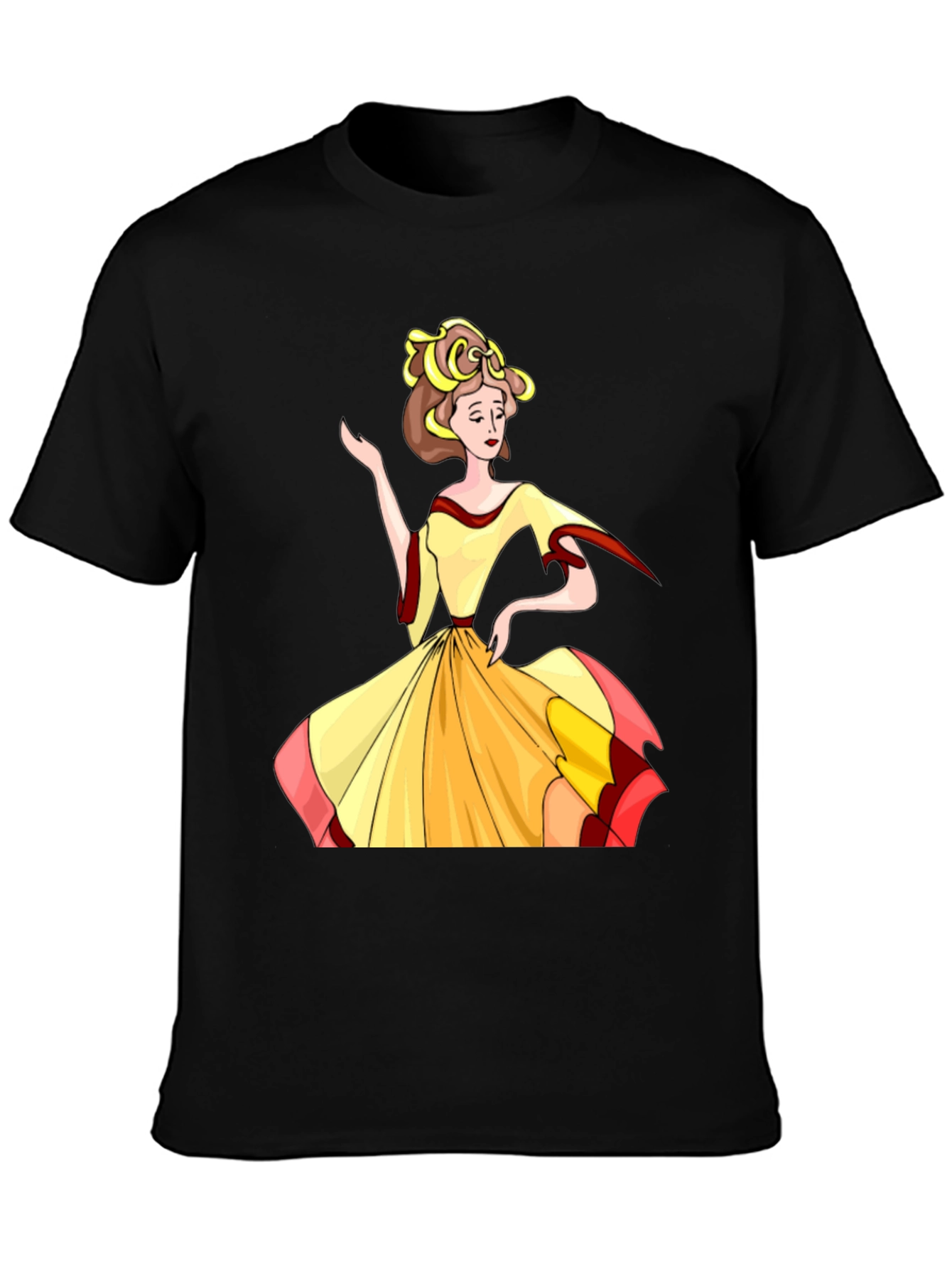 Cartoon Lady Print Black T-Shirt