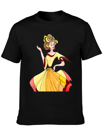 Cartoon Lady Print Black T-Shirt