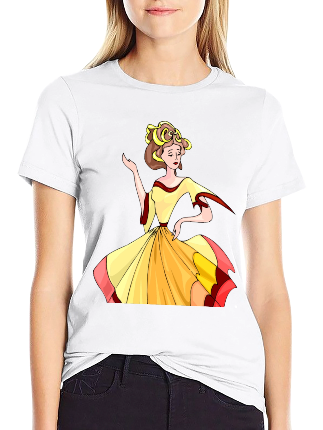 Cartoon Lady Print Black T-Shirt