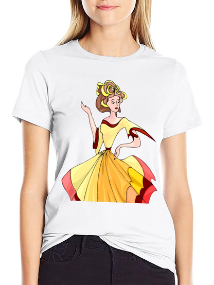 Cartoon Lady Print Black T-Shirt