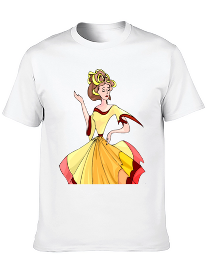 Cartoon Lady Print Black T-Shirt