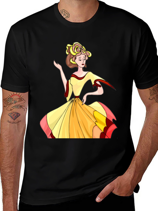 Cartoon Lady Print Black T-Shirt