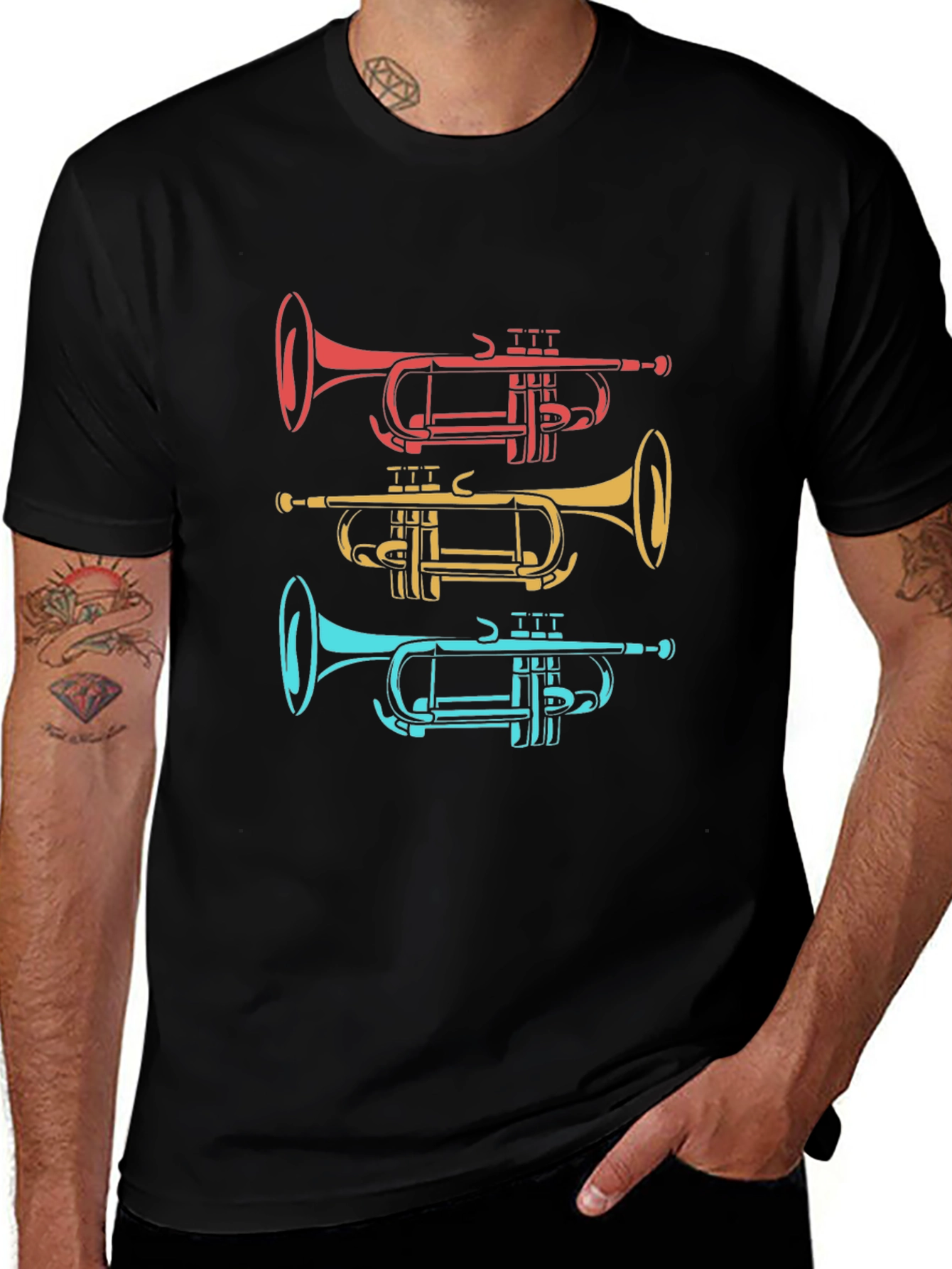 Trumpet Trio Graphic Tee - Cool Music Shirt