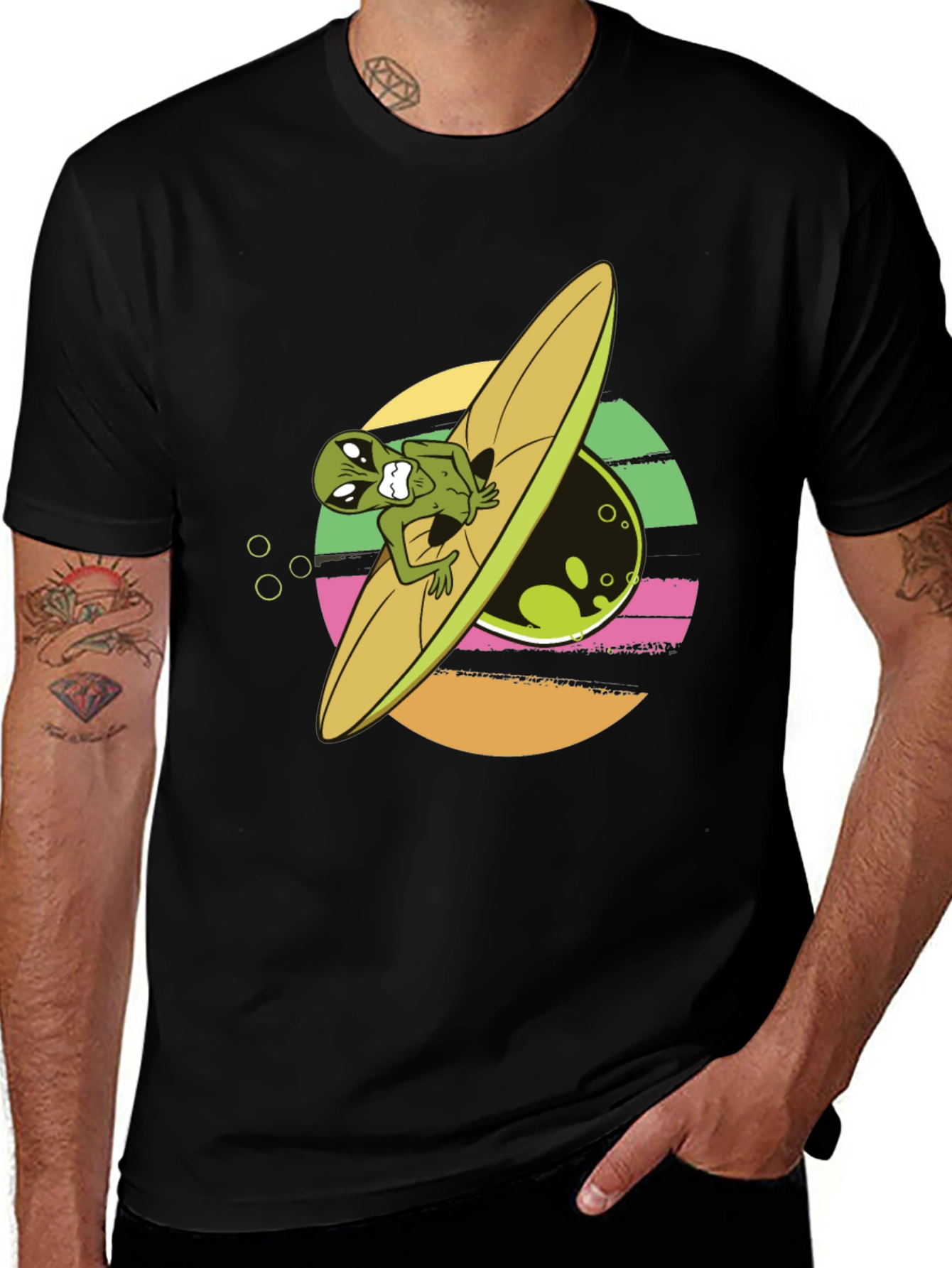 Alien Surfer Graphic Tee - Black T-Shirt