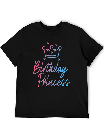 Birthday Princess Graphic Tee - Black Cotton Blend Shirt