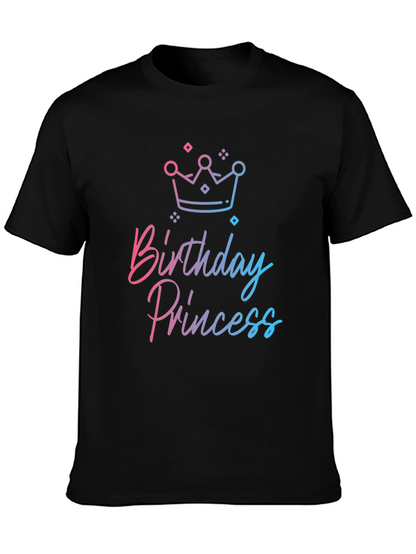 Birthday Princess Graphic Tee - Black Cotton Blend Shirt