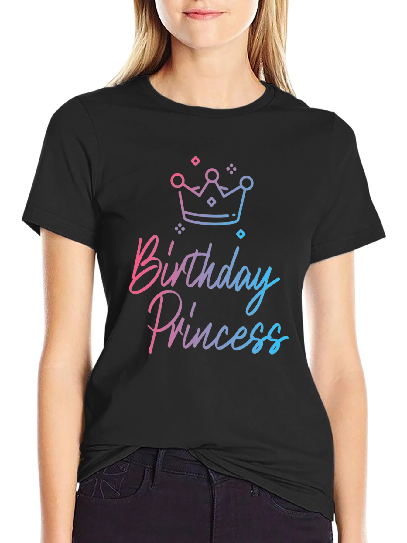 Birthday Princess Graphic Tee - Black Cotton Blend Shirt