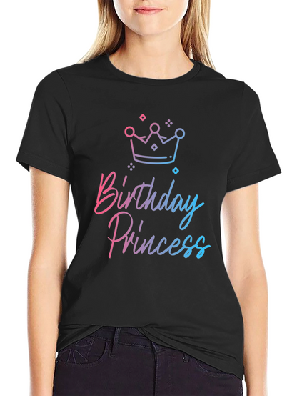 Birthday Princess Graphic Tee - Black Cotton Blend Shirt