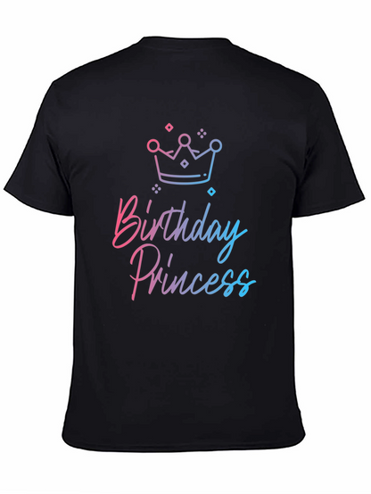 Birthday Princess Graphic Tee - Black Cotton Blend Shirt