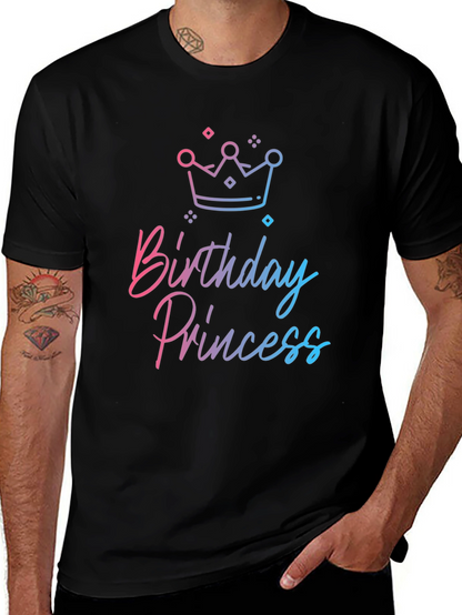Birthday Princess Graphic Tee - Black Cotton Blend Shirt
