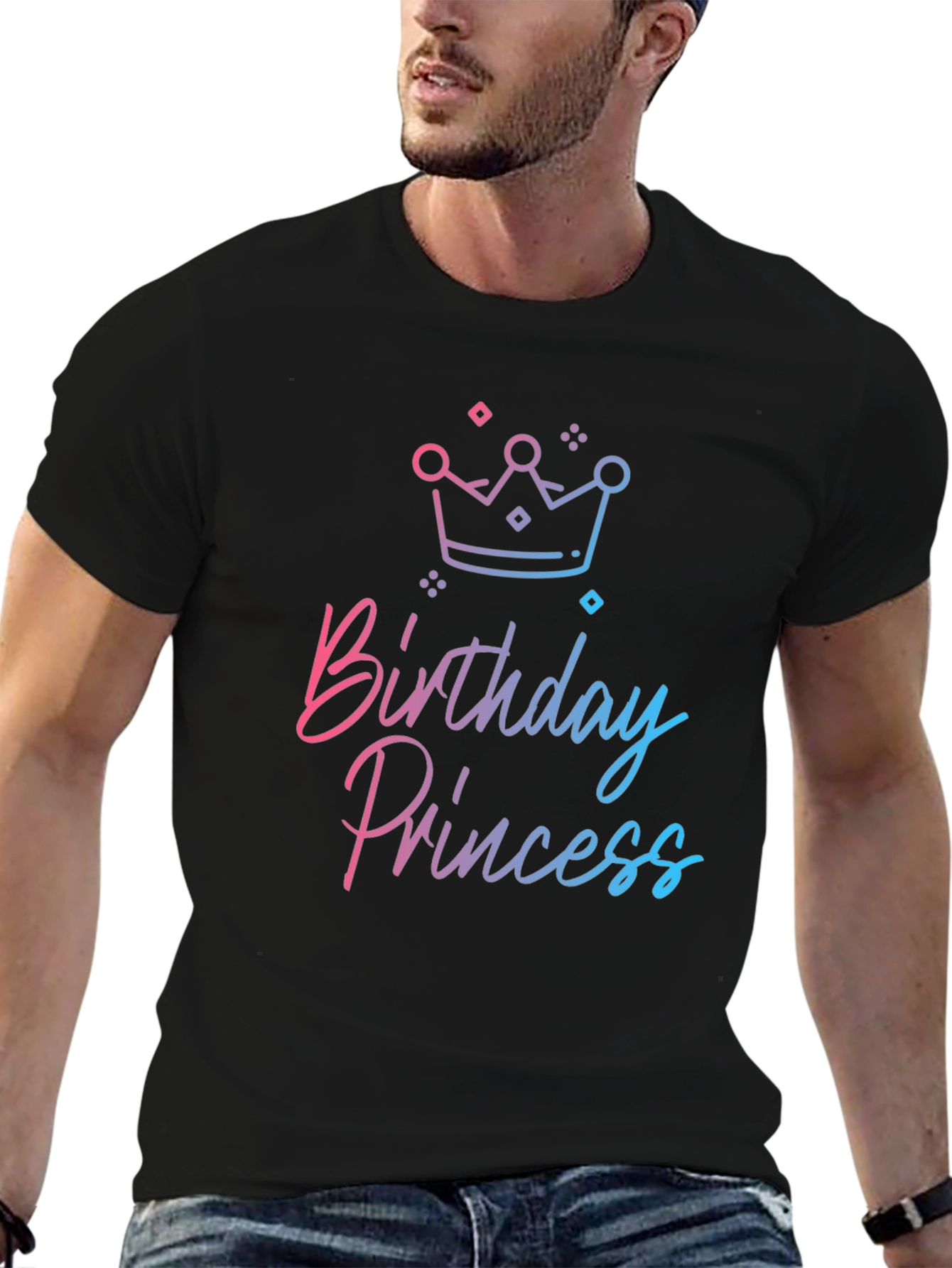 Birthday Princess Graphic Tee - Black Cotton Blend Shirt