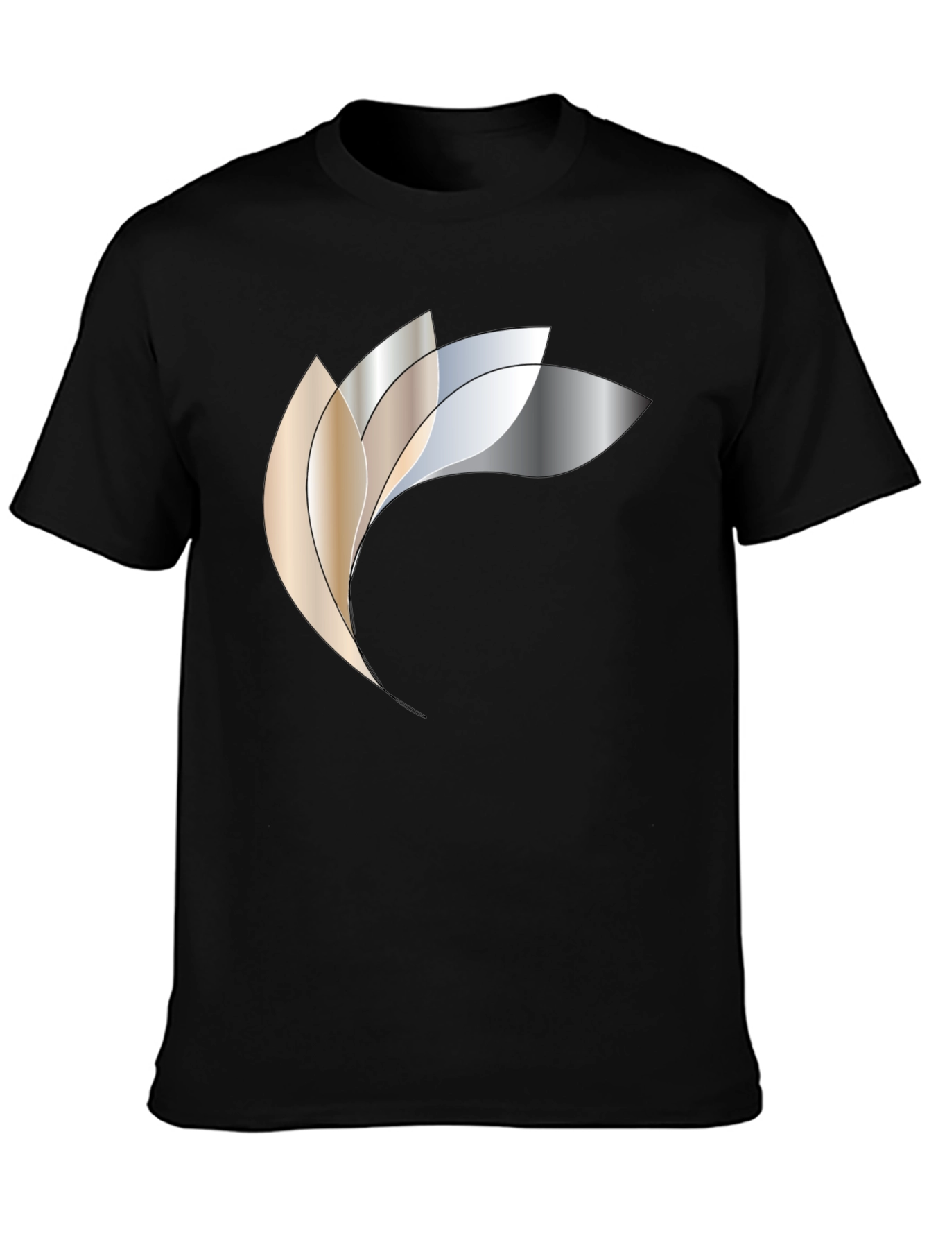 Abstract Metallic Petal Graphic Black T-Shirt