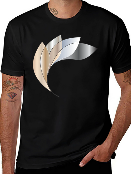 Abstract Metallic Petal Graphic Black T-Shirt