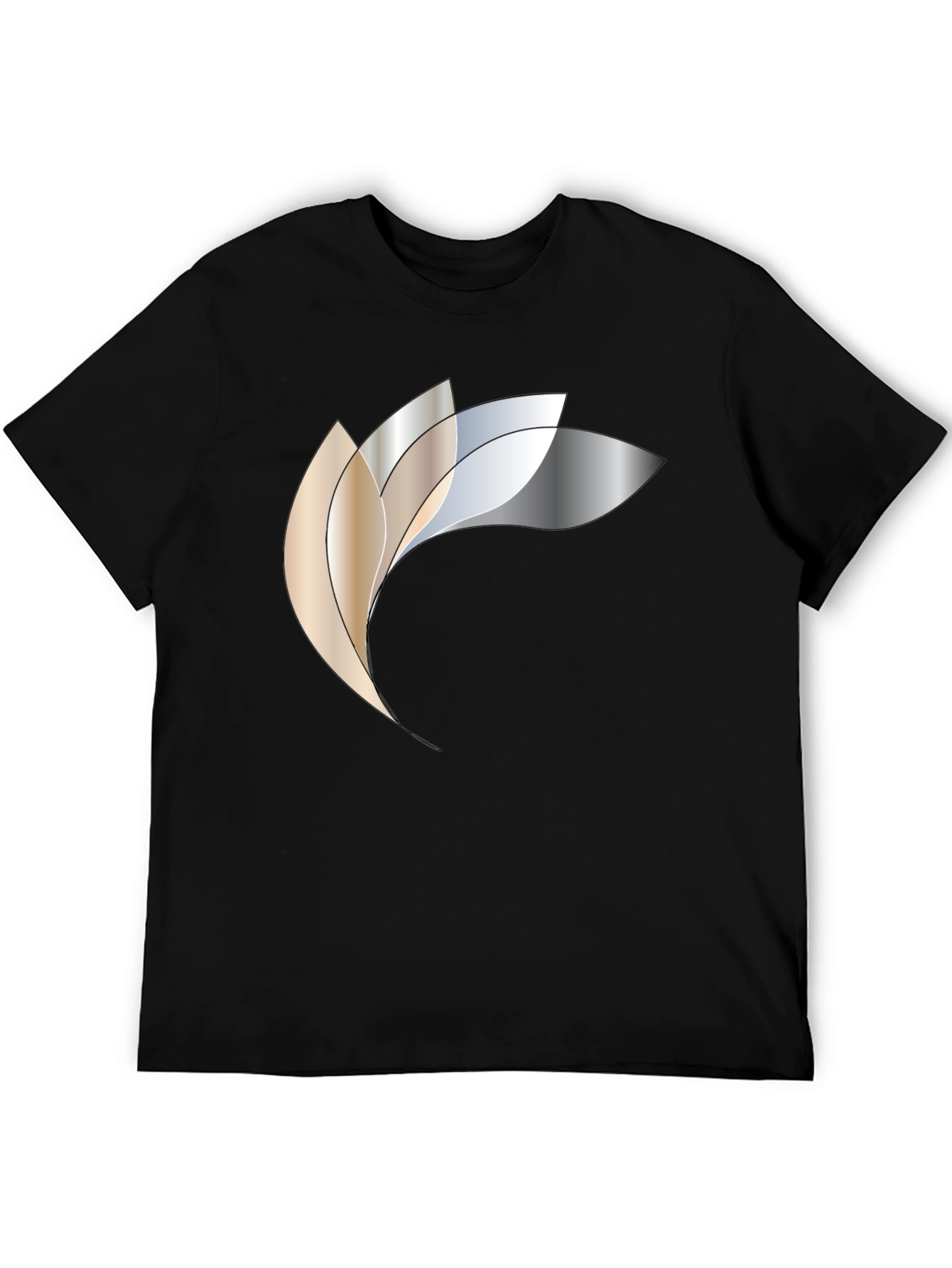 Abstract Metallic Petal Graphic Black T-Shirt