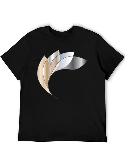 Abstract Metallic Petal Graphic Black T-Shirt