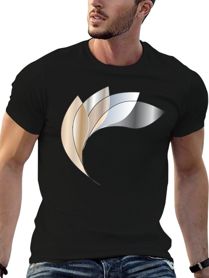 Abstract Metallic Petal Graphic Black T-Shirt