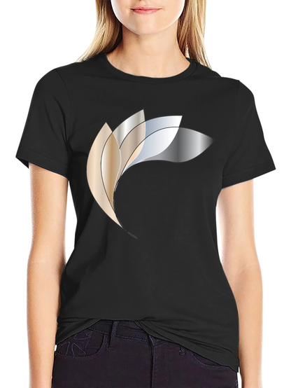 Abstract Metallic Petal Graphic Black T-Shirt