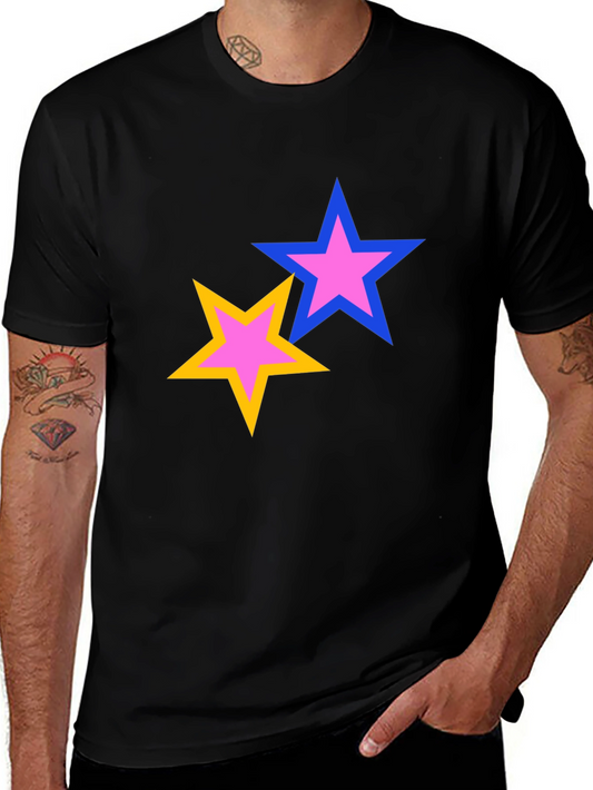 Stylish Black Tee with Colorful Star Design