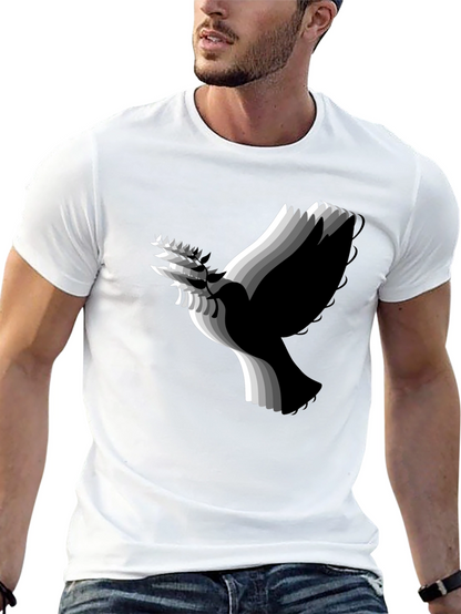 Stylish Black T-Shirt with Abstract Dove Graphic