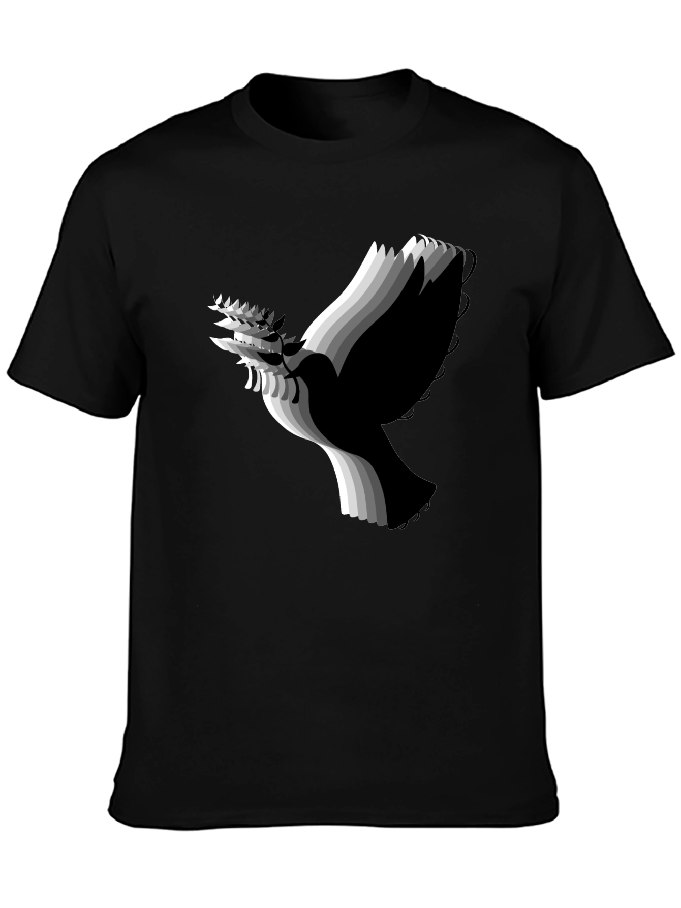 Stylish Black T-Shirt with Abstract Dove Graphic