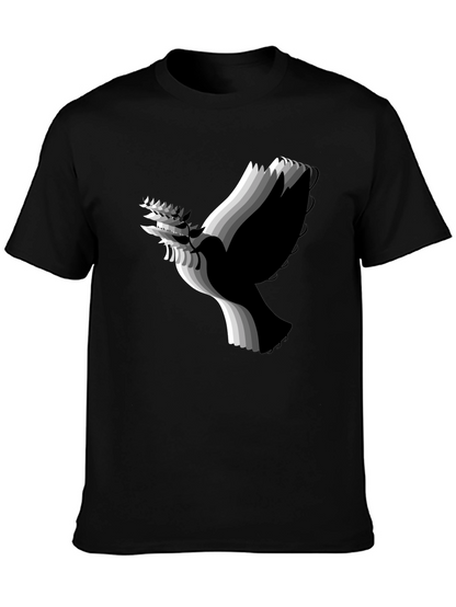 Stylish Black T-Shirt with Abstract Dove Graphic
