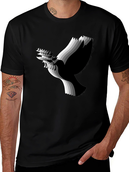 Stylish Black T-Shirt with Abstract Dove Graphic