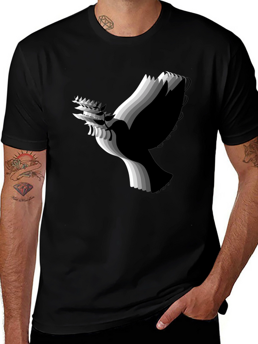 Stylish Black T-Shirt with Abstract Dove Graphic